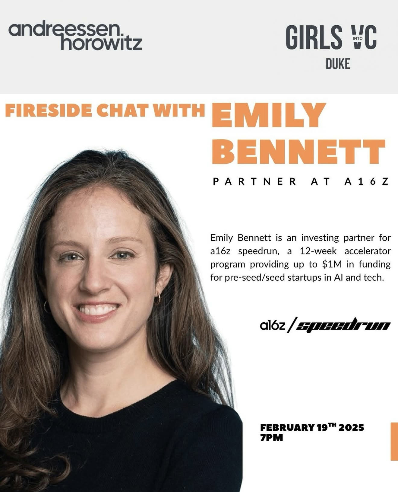 Event poster: Fireside Chat with Emily Bennett