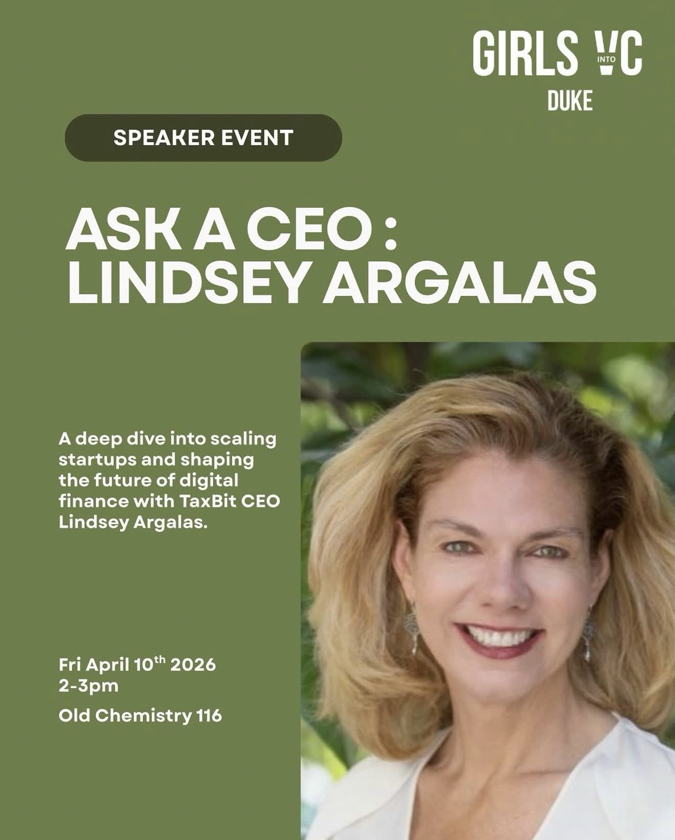 Event poster: Ask a CEO: Lindsey Argalas