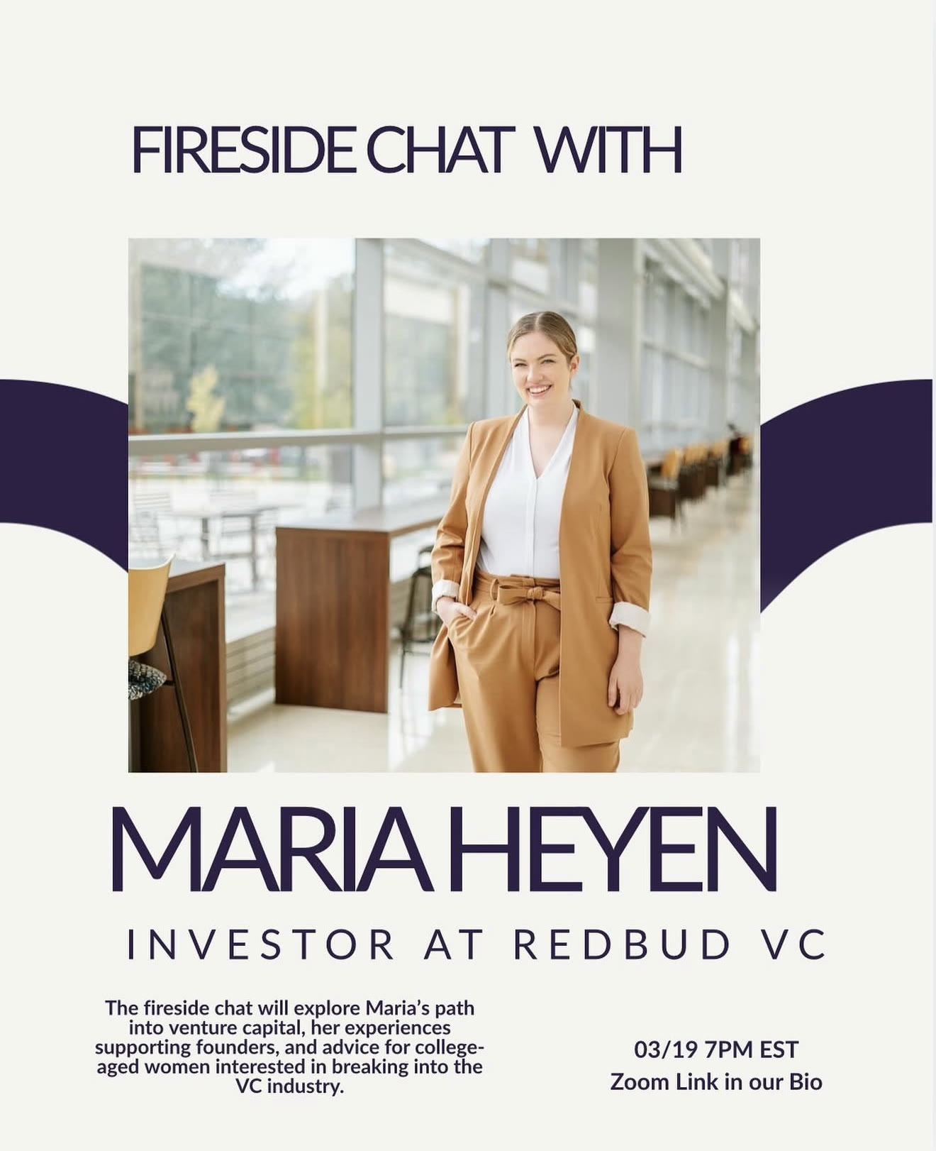 Event poster: Fireside Chat with Maria Heyen